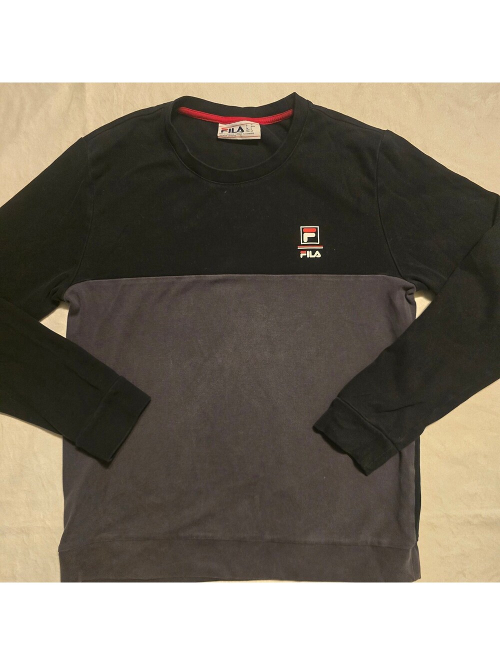Fila Men's Colorblock Crewneck Sweatshirt Black and Gray Size S